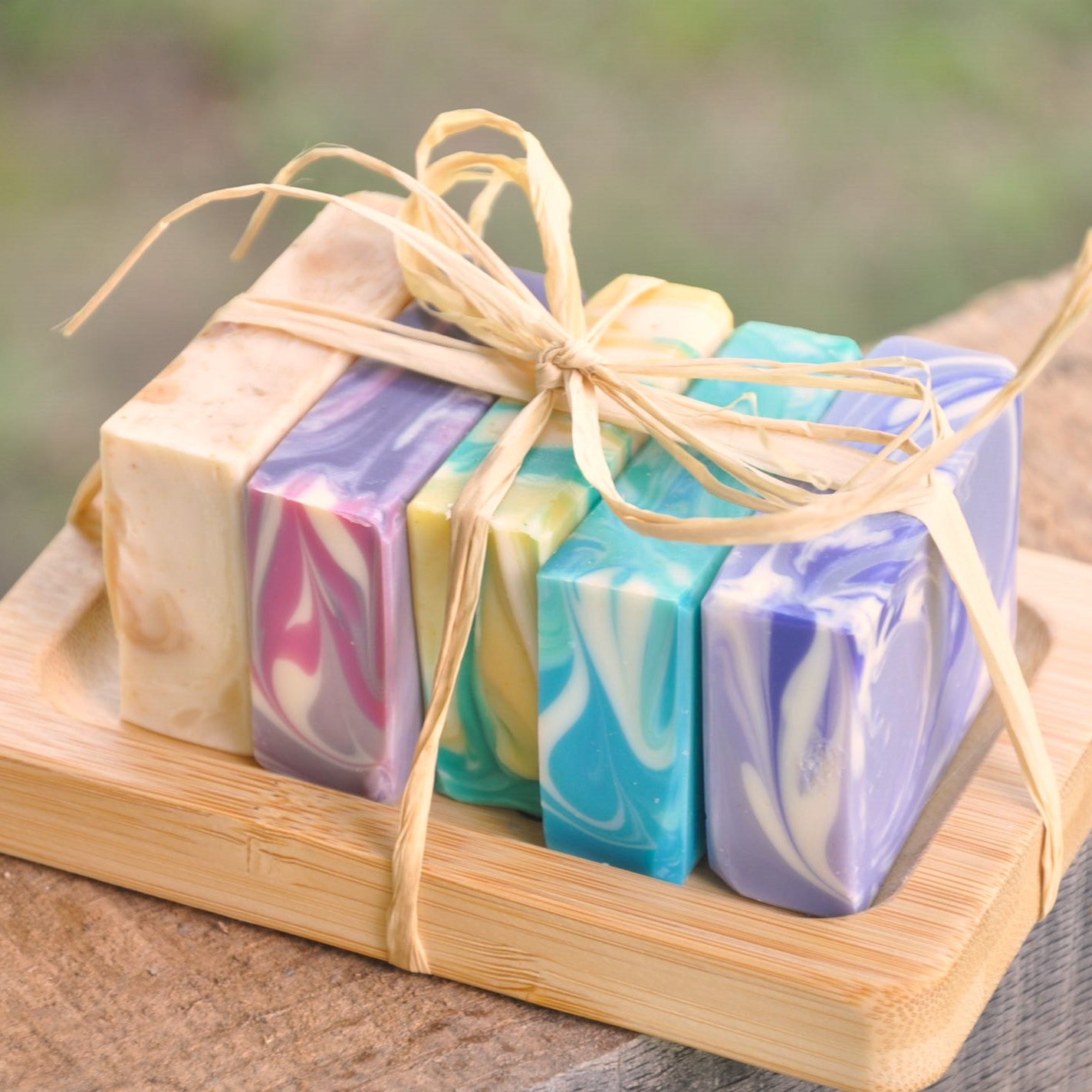 Soap Sampler Set – 5 Handmade Bars + Bamboo Soap Deck
